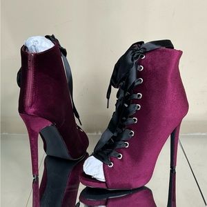 LYSA Burgundy Velvet Ankle Heel Bootie